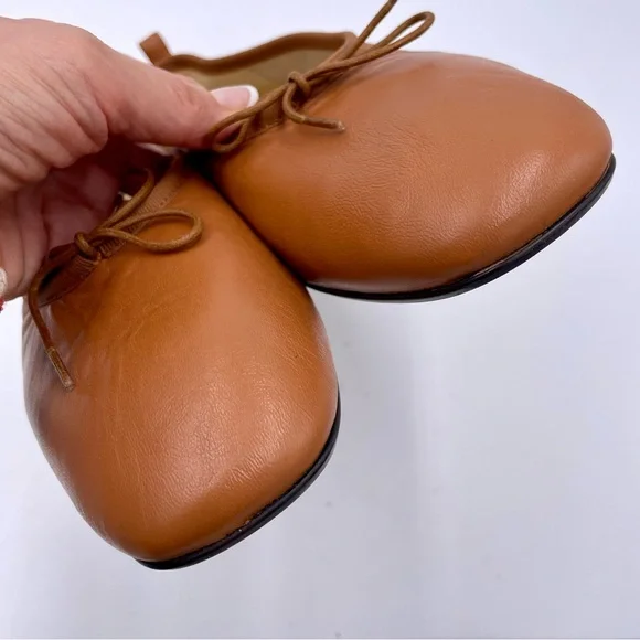 NEW Everlane Toasted Almond Tan Italian Leather The Day Tie Ballet Flat Size 9 - Picture 4 of 13